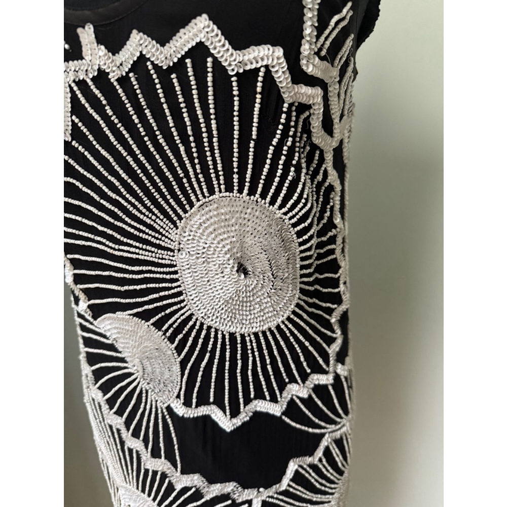French Connection black white sequin beaded shift dress Gatsby 1920s style sz 4 - Picture 2 of 6